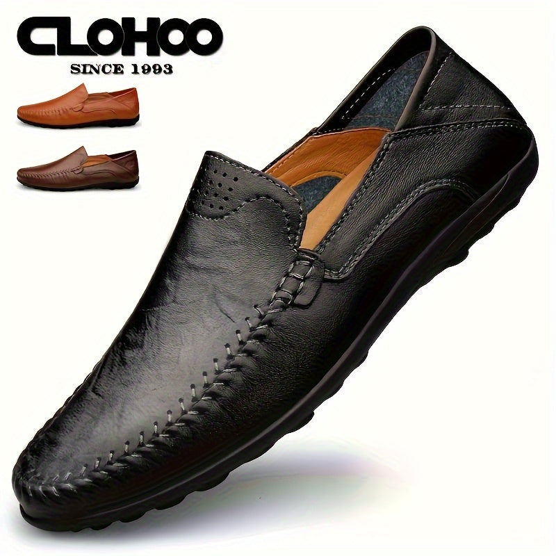 CLOHOO Men's Genuine Leather Loafers for Elegant Office