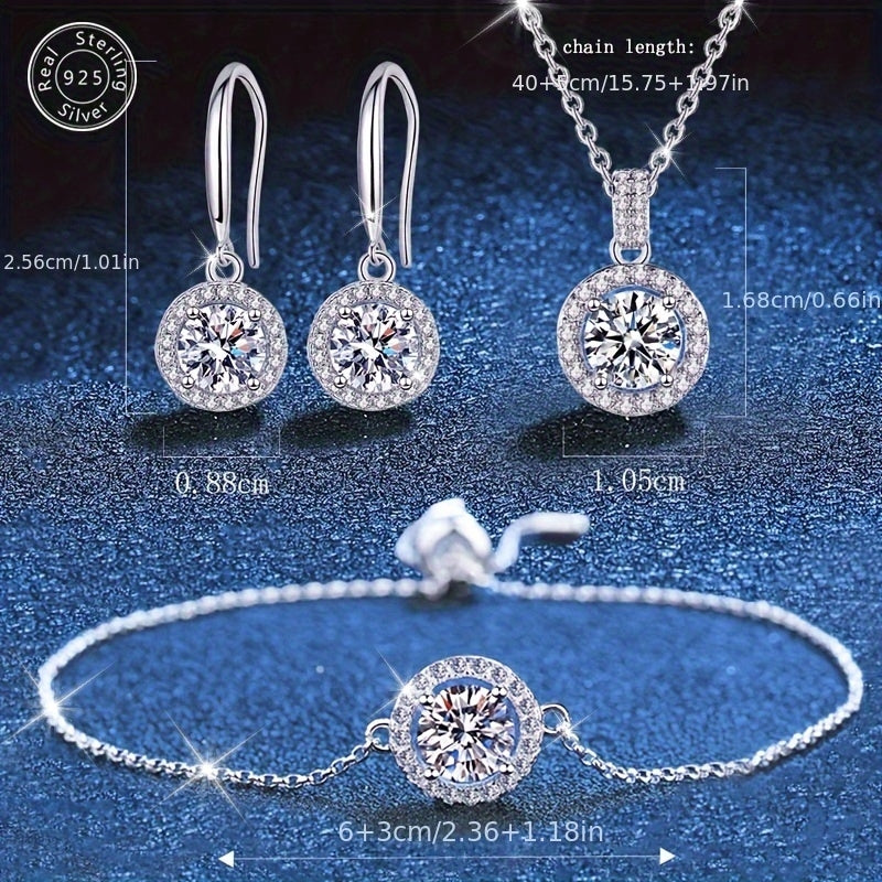 High-end 925 Silver Jewelry Set with 4 Zircon Stones