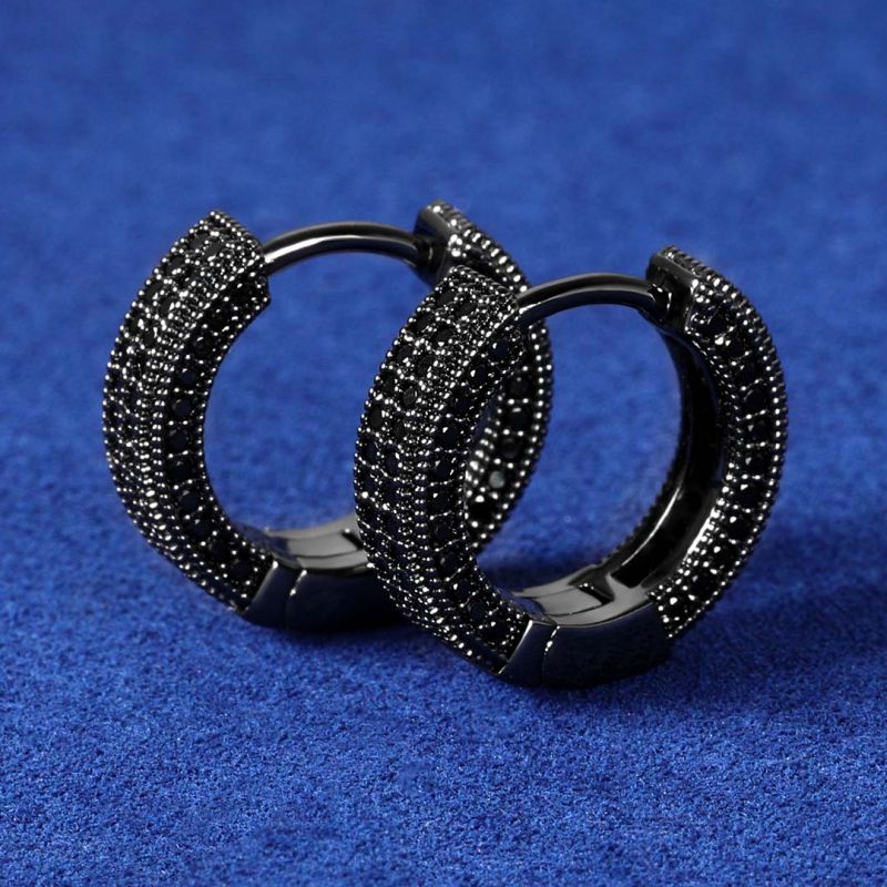Men's Black Hoop Earrings - Sleek Modern Design with Sparkling Crystals, High-Quality Durable Metal, Versatile for Casual &amp; Formal Wear, Trendy Earrings, Fashion Statement, Contemporary Jewelry, Polished Finish, Statement Pie