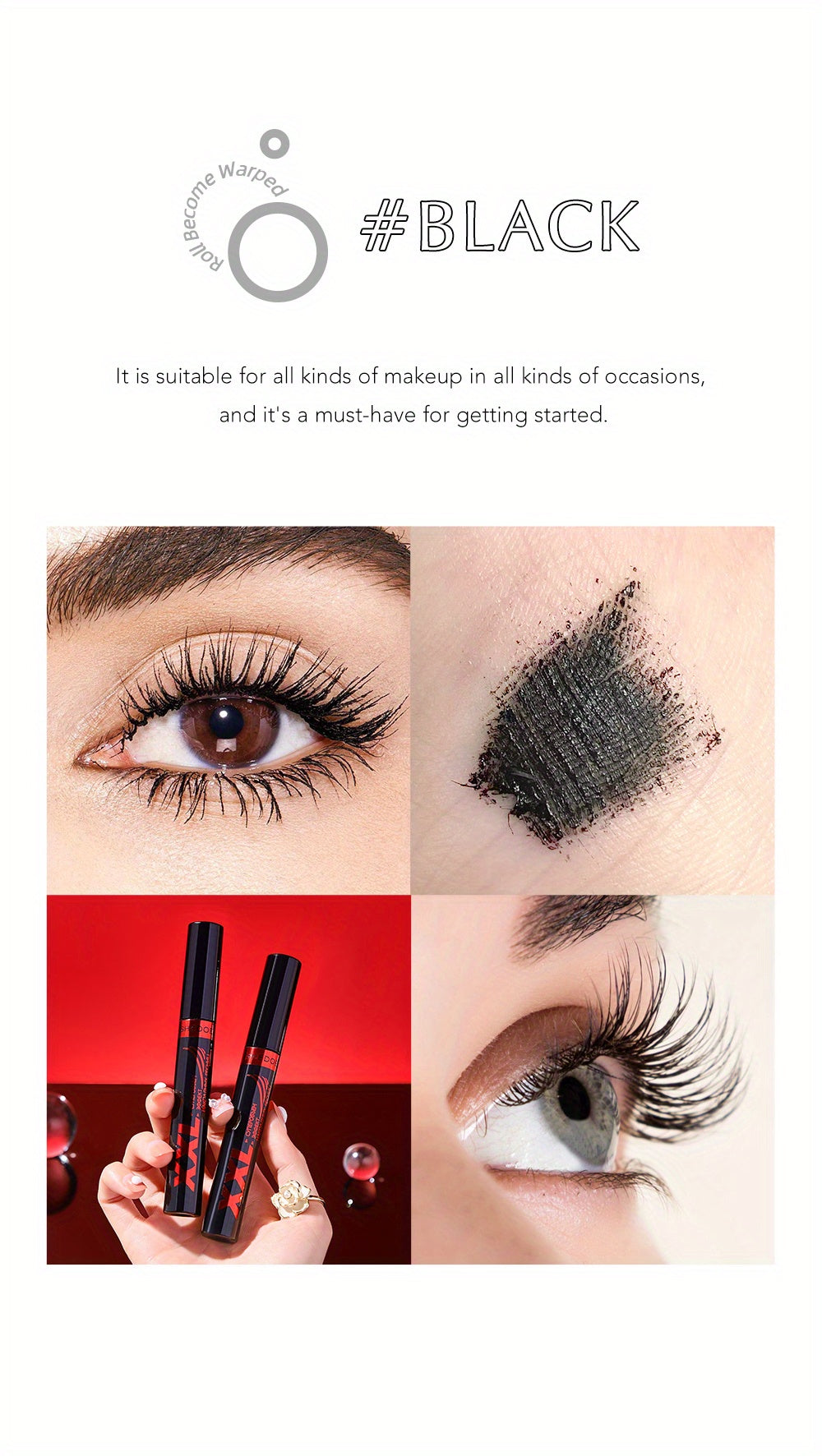 Black Mascara for Long, Curled, Smudge-Free, Thick, Smooth Lashes