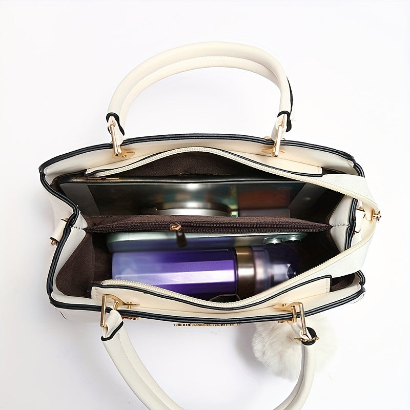 Elegant Lightweight Faux Leather Handbag - Women's Solid Color Shoulder Bag with Tassel Embellishment, Adjustable Strap, Zipper Closure, Polyester Lined, Edge Paint Detail - Available in Multiple Colors