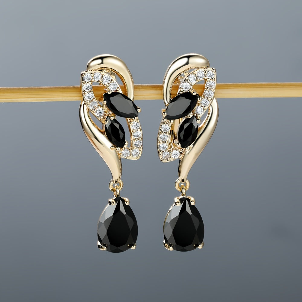 ANGOL Romantic Flower Dangle Earrings for Women - Golden-Tone Floral Design with Red &amp; Clear Synthetic Gemstones, Elegant Party &amp; Everyday Jewelry Gifts