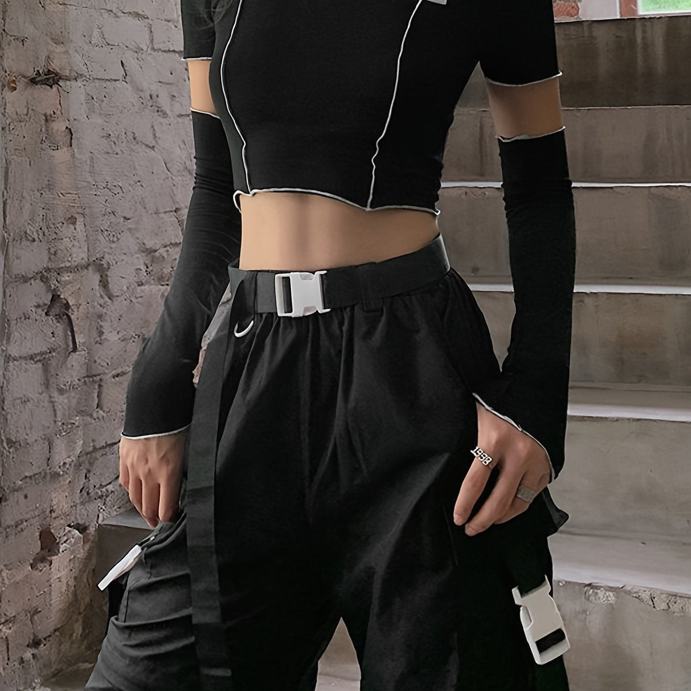 Off Shoulder Hollow Crew Neck T-shirt, Casual Loose Long Sleeve Fashion Summer Slim Bottoming T-Shirts Tops, Women's Clothing - Daisan Mart