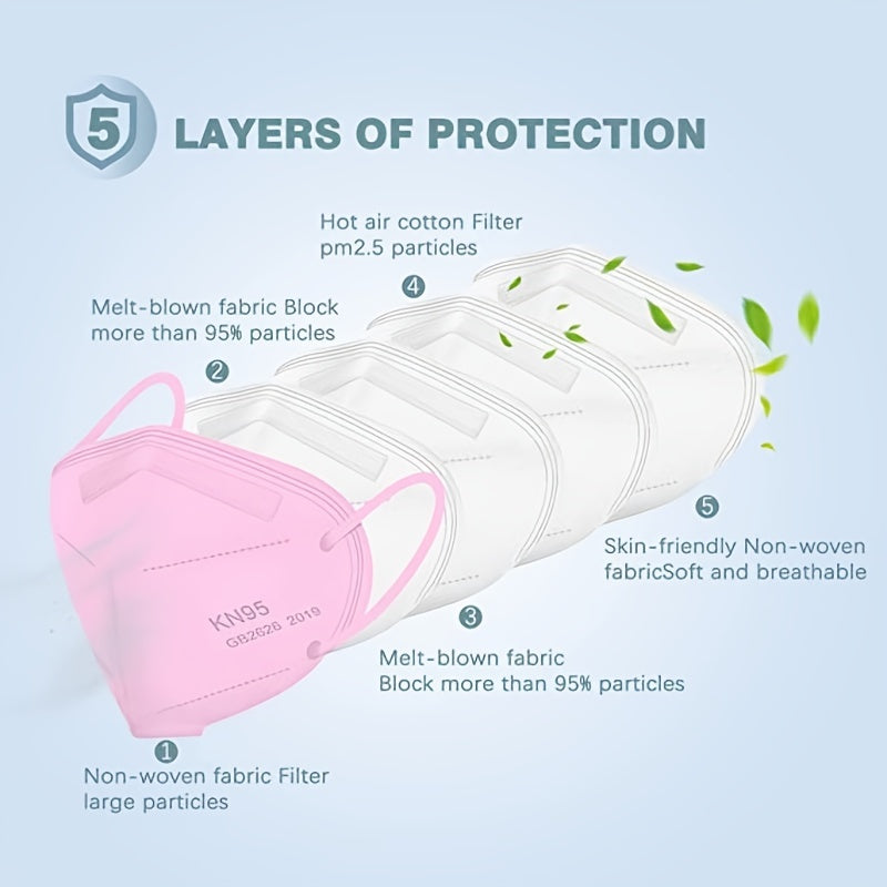 50 個 KN95 面罩：5 層透氣、舒適、過濾效率高達 95% - 非常適合成人！