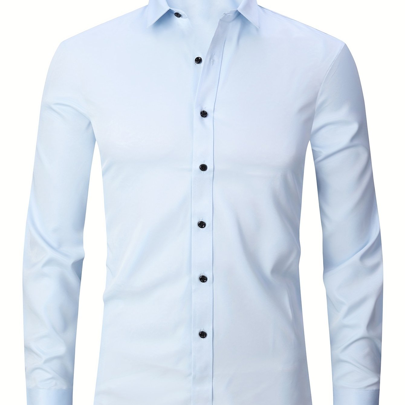 男士修身彈性正裝襯衫，輕薄商務翻領長袖襯衫，男士商務襯衫抗皺耐用純色正裝長袖襯衫，帶紐帶和口袋，適合工作、通勤、約會