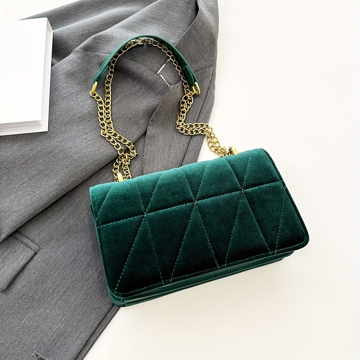 Elegant Crossbody Bag - Velvet Material with Chain