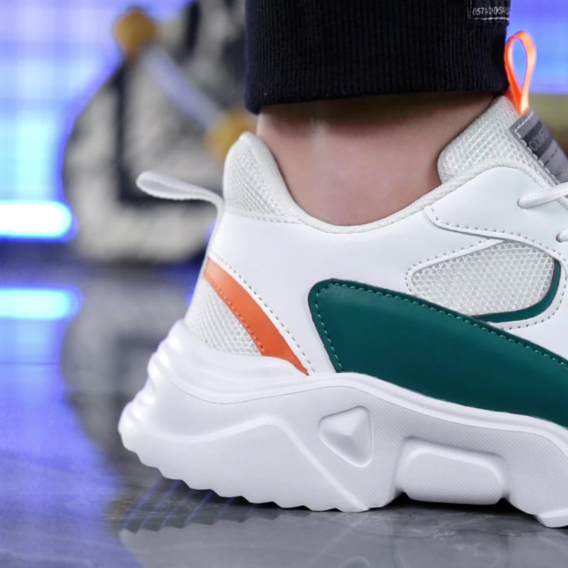 [Breathable Sneakers] Chunky Breathable Mesh Sneakers | Men's White &amp; Teal Casual Sneakers with EVA Sole, Lace-Up Design for All Seasons