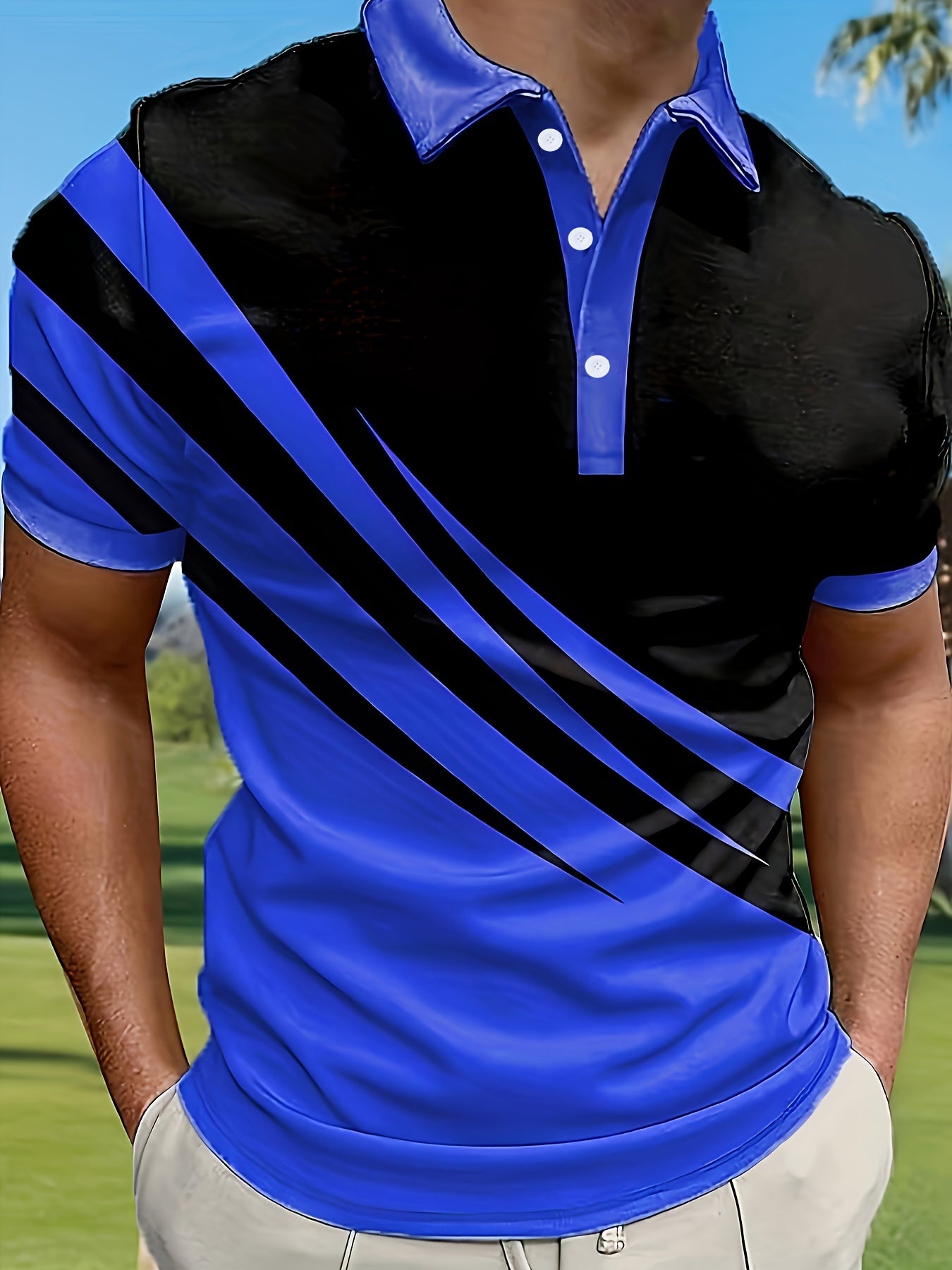 Men's Color-blocked Short-Sleeved Sports Style Shirt