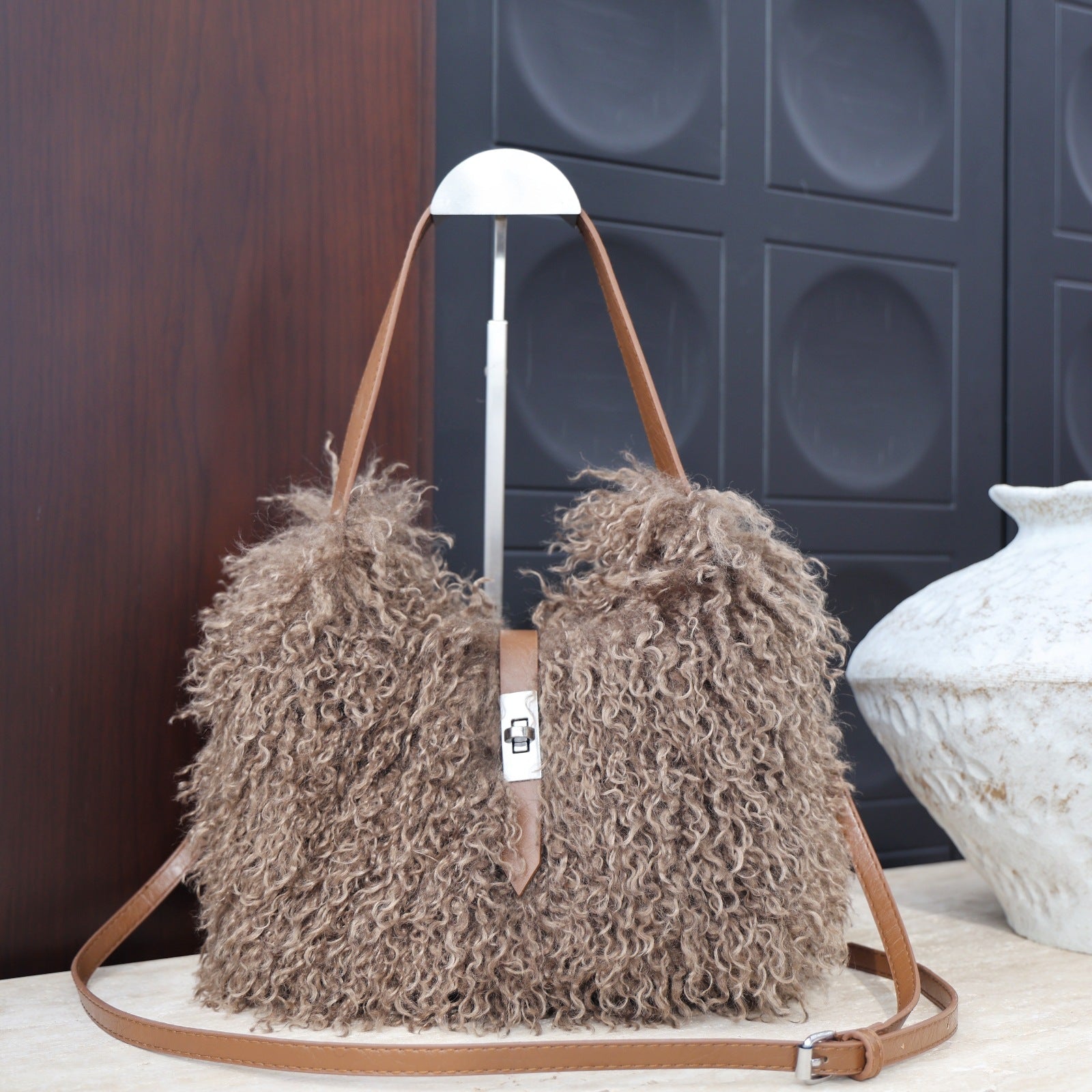 Women's Faux Wool Handbag - Soft &amp; Elegant Crossbody Bag