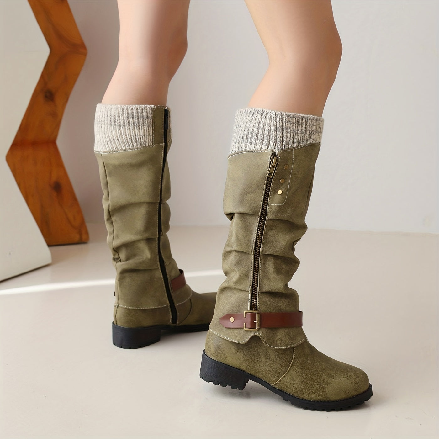 Mid-calf vintage western boots for women; warm, anti-slip, flat, cold-proof long boots in winter. - Daisan Mart