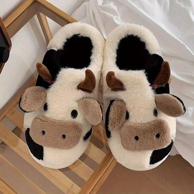 Cute Milk Cow Slippers - Warm &amp; Soft For Women