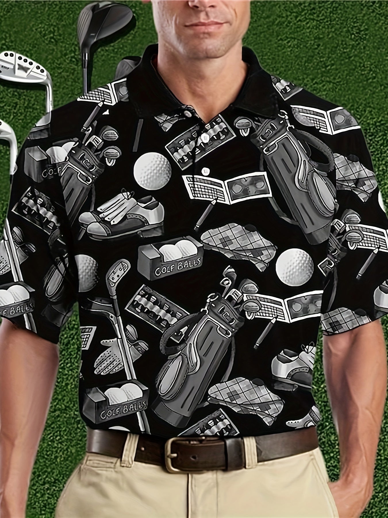Men's Golf Shirt with Funny Printed Pattern, Super Light