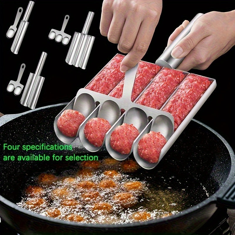 2pcs Stainless Steel Meatball Maker Set with Non-Stick Surface & Ergonomic Handle - Heavy-Duty 304 Food-Safe Construction, 4-Section Design for Uniform Spherical Shape - Ideal for Burgers, Meatballs, Rice Balls, Cookies - Eas - Daisan Mart