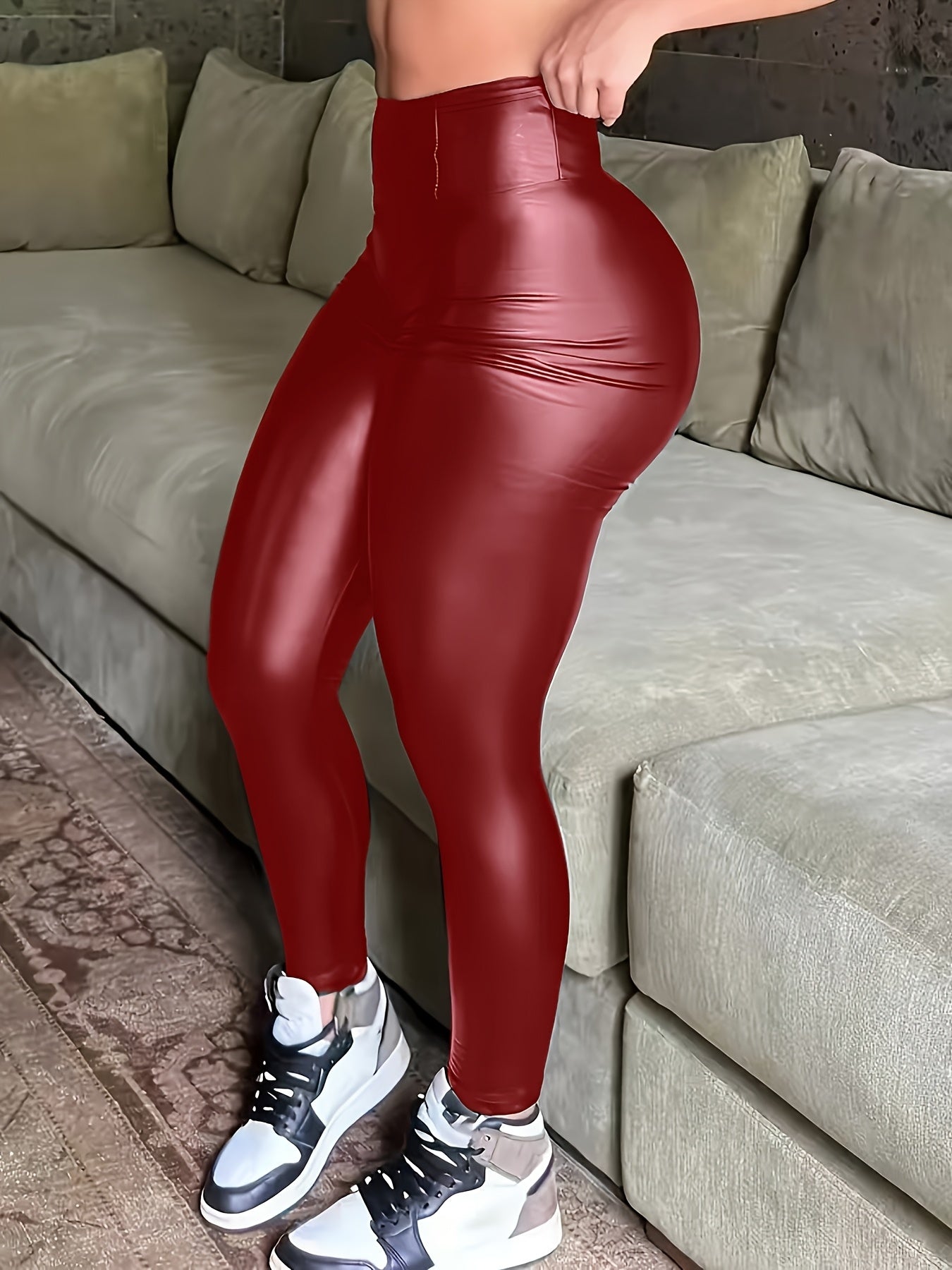 [High-Waisted Skinny Pants] Plus Size - Women's High-Waisted Skinny Pants - Stretchy Non-Slip Leggings, All-Season Tight Pants For Everyday & Formal Outfits, Plus Size Friendly, Easy-Care Chic Bottoms, High Waist Pants, Versa