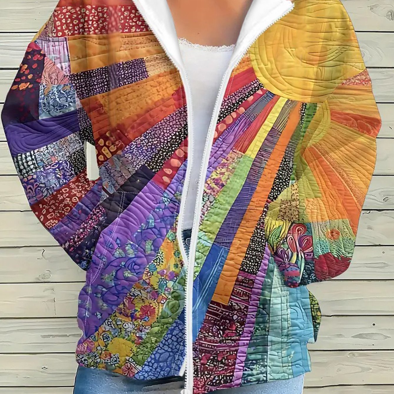 Áo Khoác Nữ Boho Vintage Họa Tiết Mặt Trời Sắc Màu