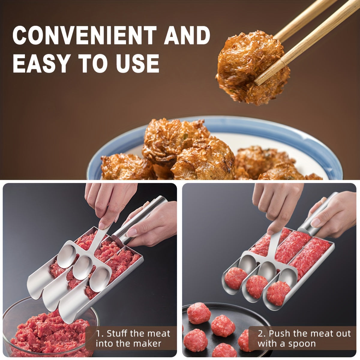 2pcs Stainless Steel Meatball Maker Set with Non-Stick Surface & Ergonomic Handle - Heavy-Duty 304 Food-Safe Construction, 4-Section Design for Uniform Spherical Shape - Ideal for Burgers, Meatballs, Rice Balls, Cookies - Eas - Daisan Mart