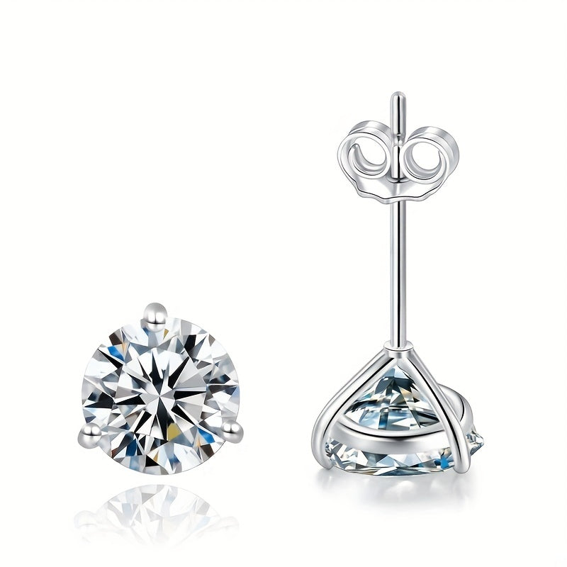 Exquisite 925 Silver 3-Claw Moissanite Shiny Earrings