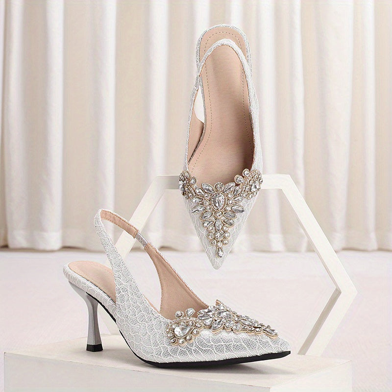 Women's High Heels with Rhinestones and Adjustable Straps