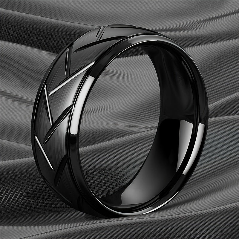 Nhẫn Nam Titan Đen 8MM Rãnh Dây Thép Thời Trang - Daisan Mart