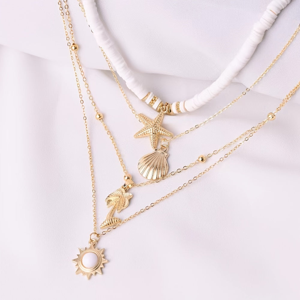 Feminine Sea Style Starfish &amp; Shell Necklace