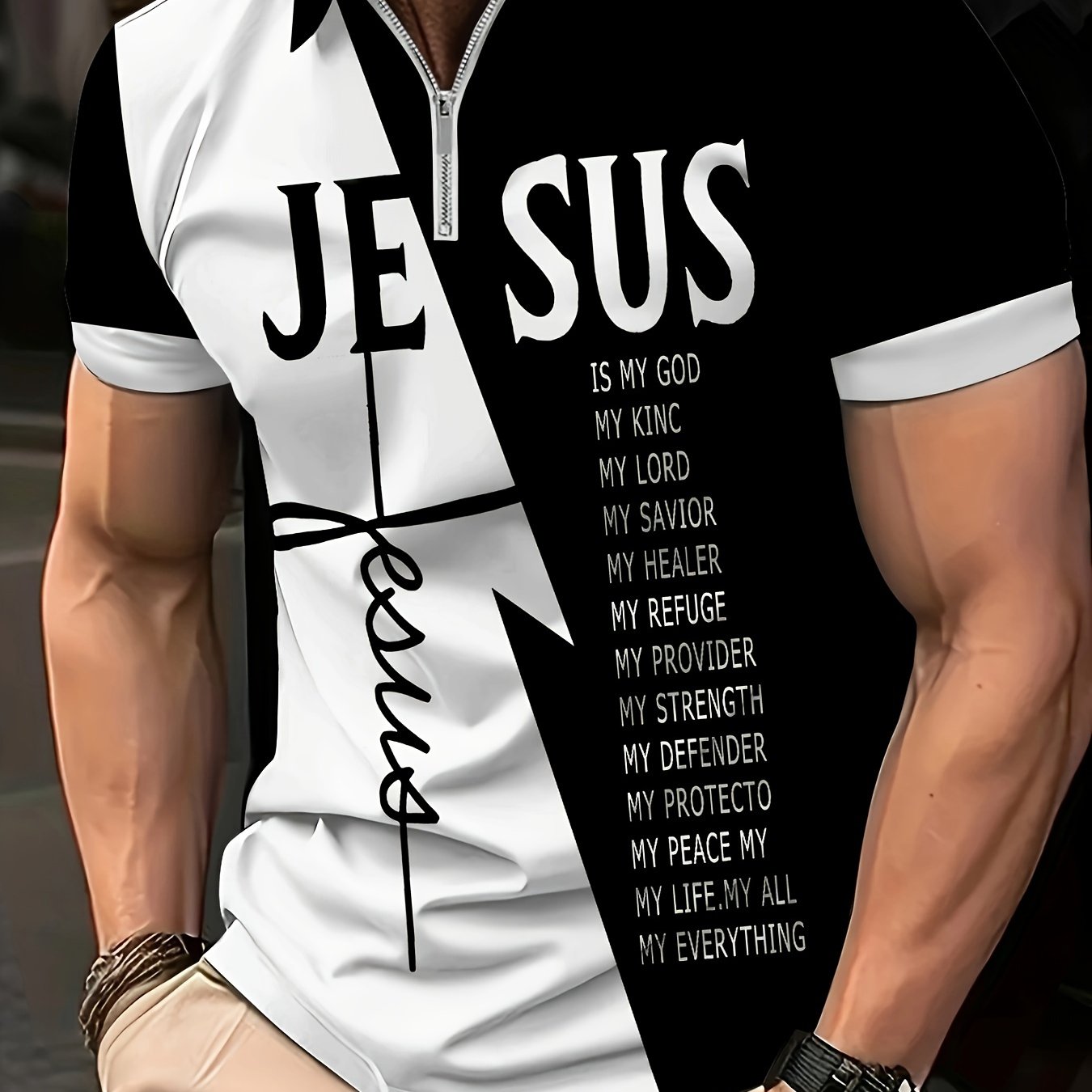 Men's Golf T-shirt Large Size Printed JESUS ​​Active Summer