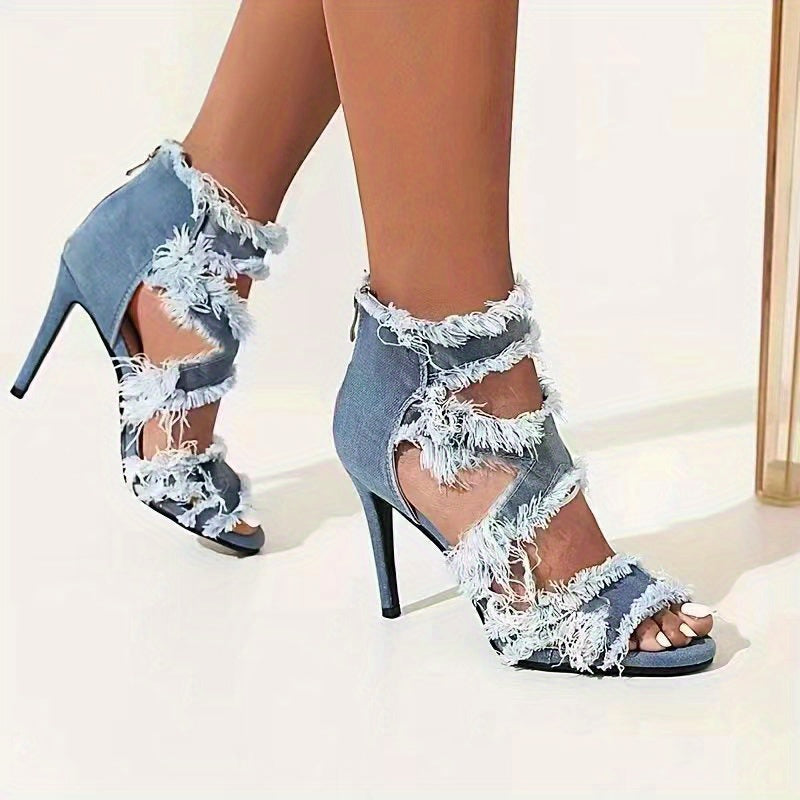 Feminine Fashion Open Toe Denim High Heels