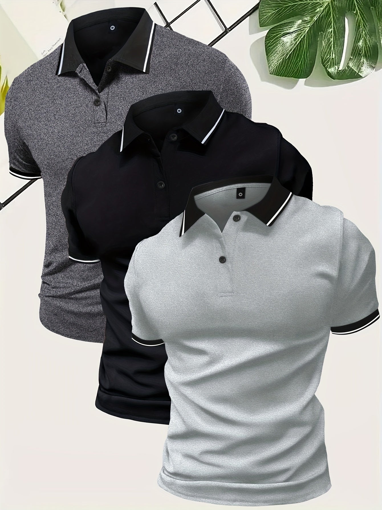 Men's Golf Shirt 3-Piece Breathable V-Neck Summer Wear