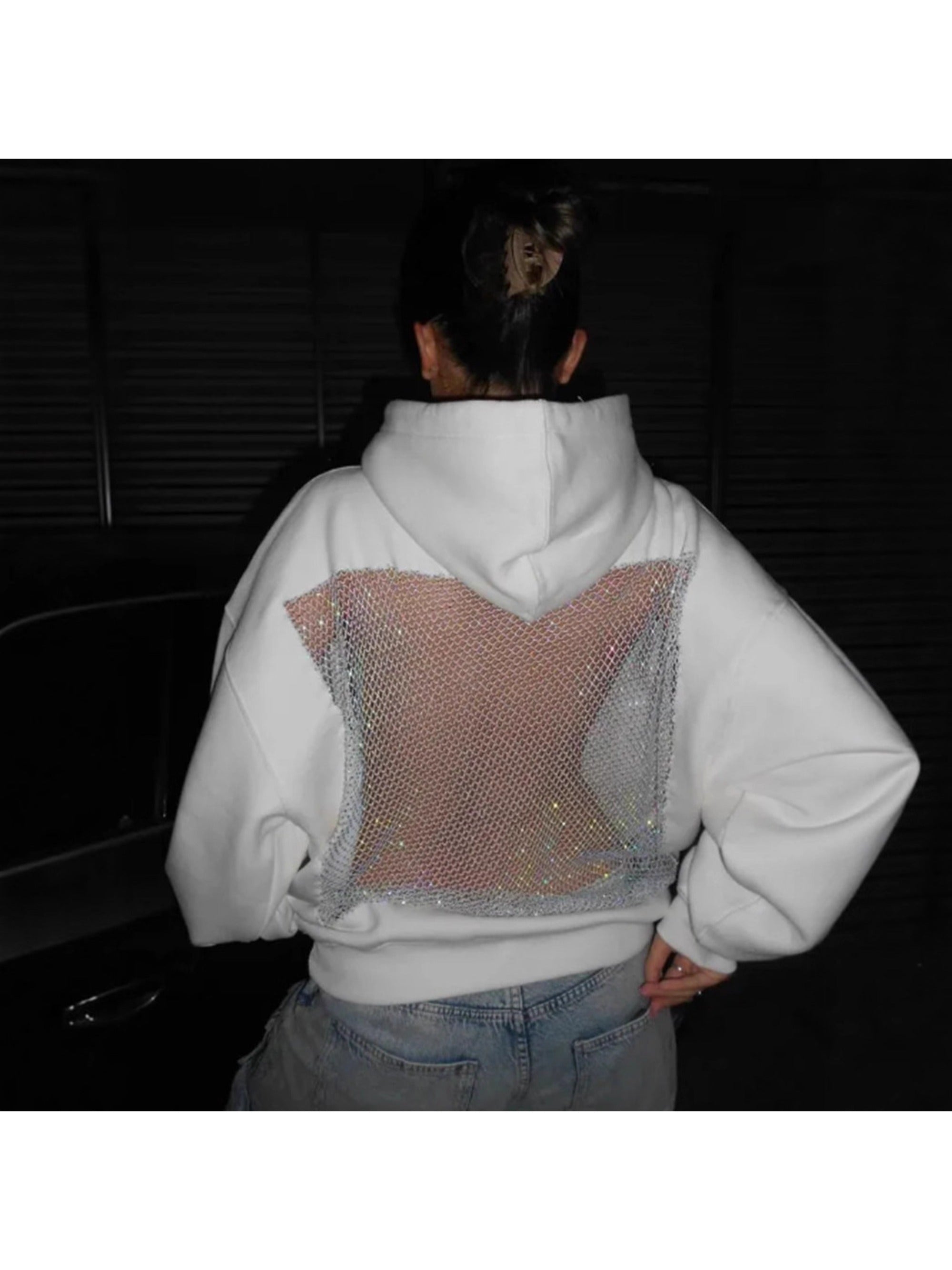 Áo Hoodie Nữ Lưới Hở Lưng Mùa Đông - Đen Thoáng Khí