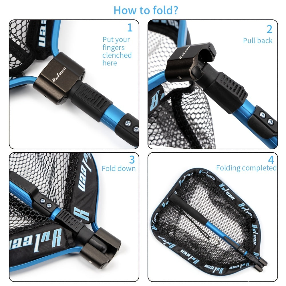 YVLEEN Floating Fishing Net for Steelhead, Salmon, Fly, Kayak, Catfish, Bass, Trout Fishing, Rubber Coated Landing Net for Easy Catch & Release, Compact & Foldable for Easy Transportation & Storage, Best for Christmas