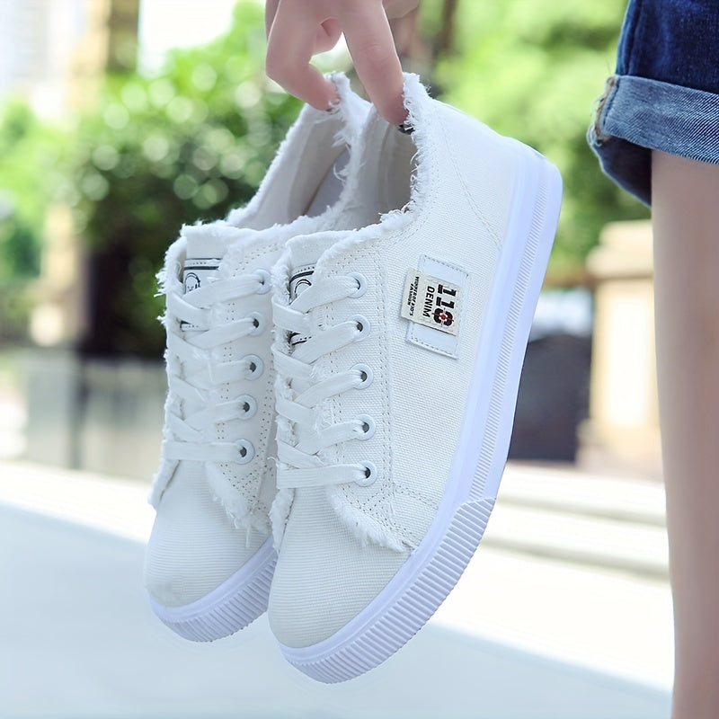 Women's Plain White Canvas Shoes Comfortable Flat Sole 2022