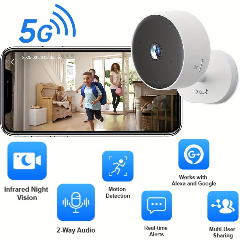 Camera Wireless Security Monitoring Home -360° Gimbal, 2K Full HD, 5G Wireless WiFi Connection, Night Vision, APP Remote Monitoring, Two-way Voice Intercom, Motion Detection, Real-time Information Alarm for Home And Commerc