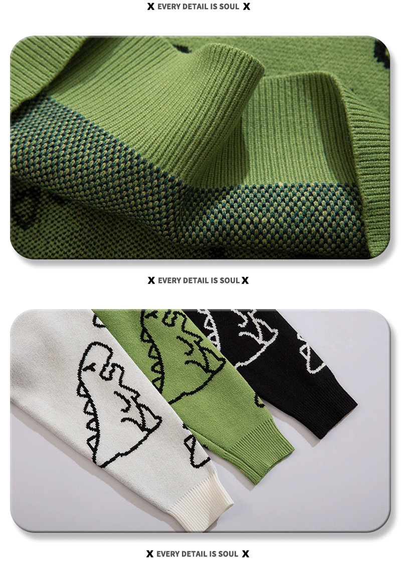 Áo len unisex khủng long xanh đen, dáng rộng, ấm áp - Daisan Mart