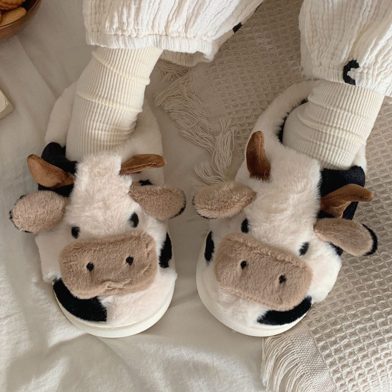 Cute Milk Cow Slippers - Warm &amp; Soft For Women