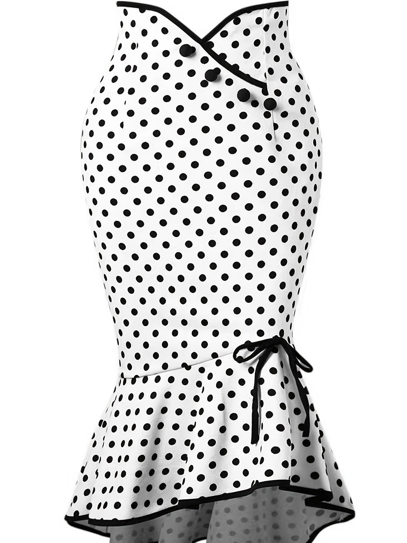 Polka Dot Bodycon Button Lace Up Skirts, Sexy Mature Fishtail Party Skirts, Women's Clothing - Daisan Mart