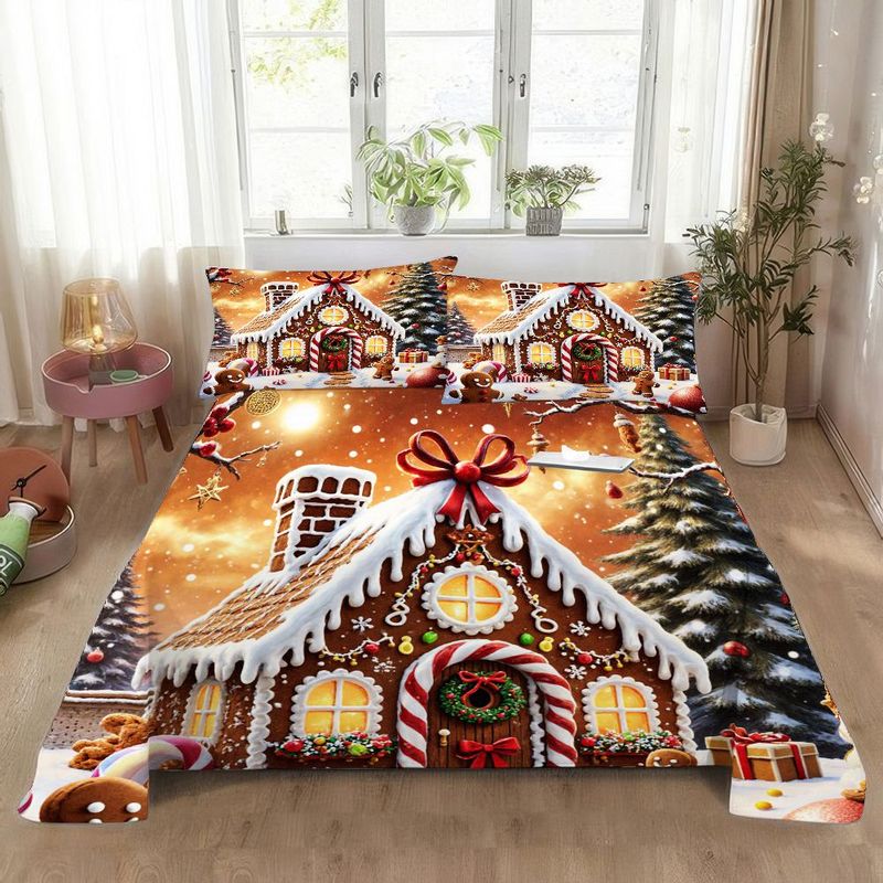 3pcs Christmas Gingerbread House Duvet Cover, Winter Holiday Bedding with Pillowcases, Xmas Snow Scene Quilt, Festive Bedroom Decor, Soft Microfiber Fabric 1 Duvet Cover+2 Pillowcases,  Holiday Theme, Cozy Winter Decor, Highq