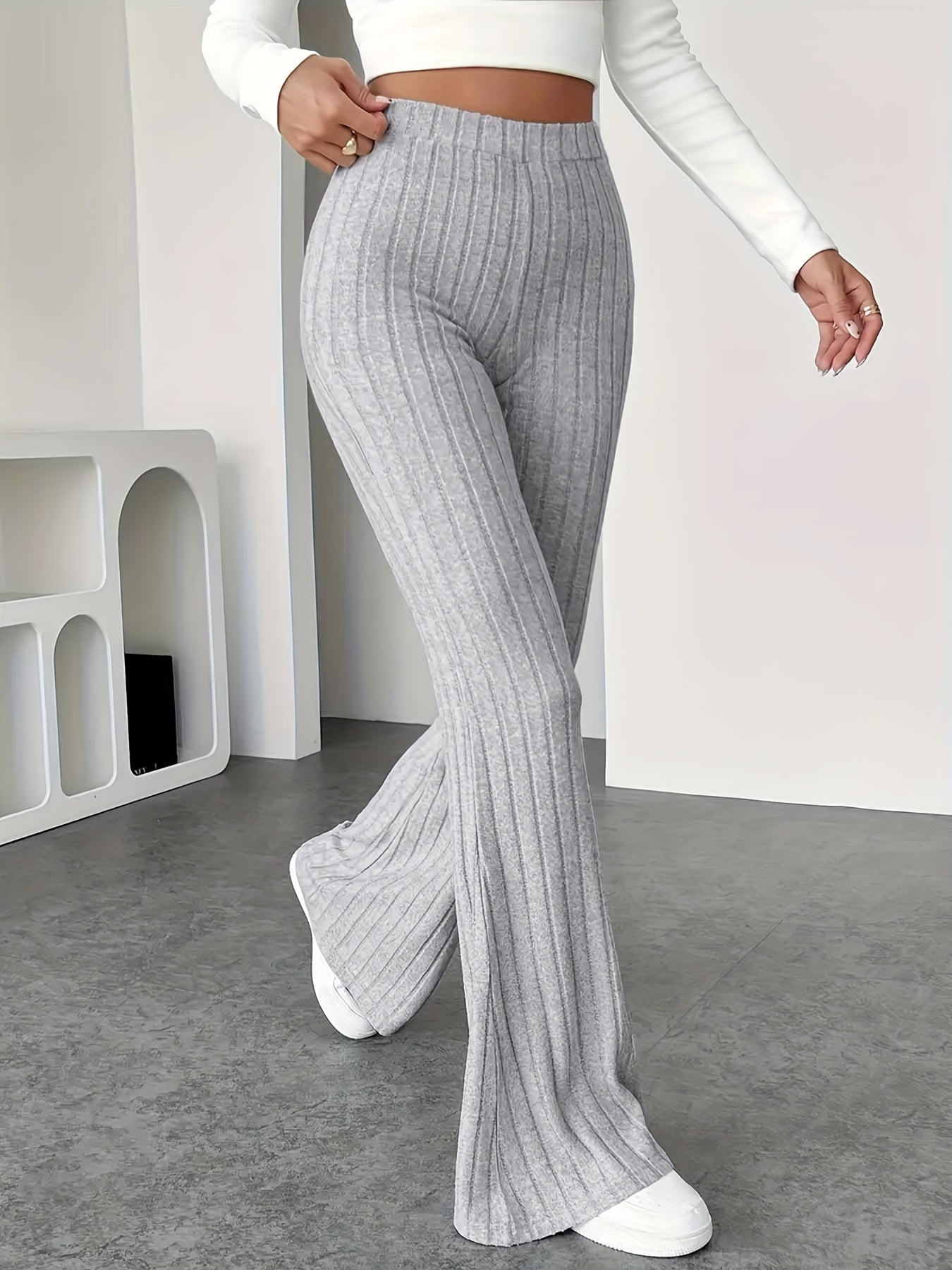 3pcs Set Women'S Plus Size High-Waisted Flare Pants (XL-5XL) - Soft Stretchy Trousers with Flared Legs, Machine Washable All-Season Formal & Everyday Pants in Black, Grey, Olive Green - Ideal for Curvy Women, High Waist Pants