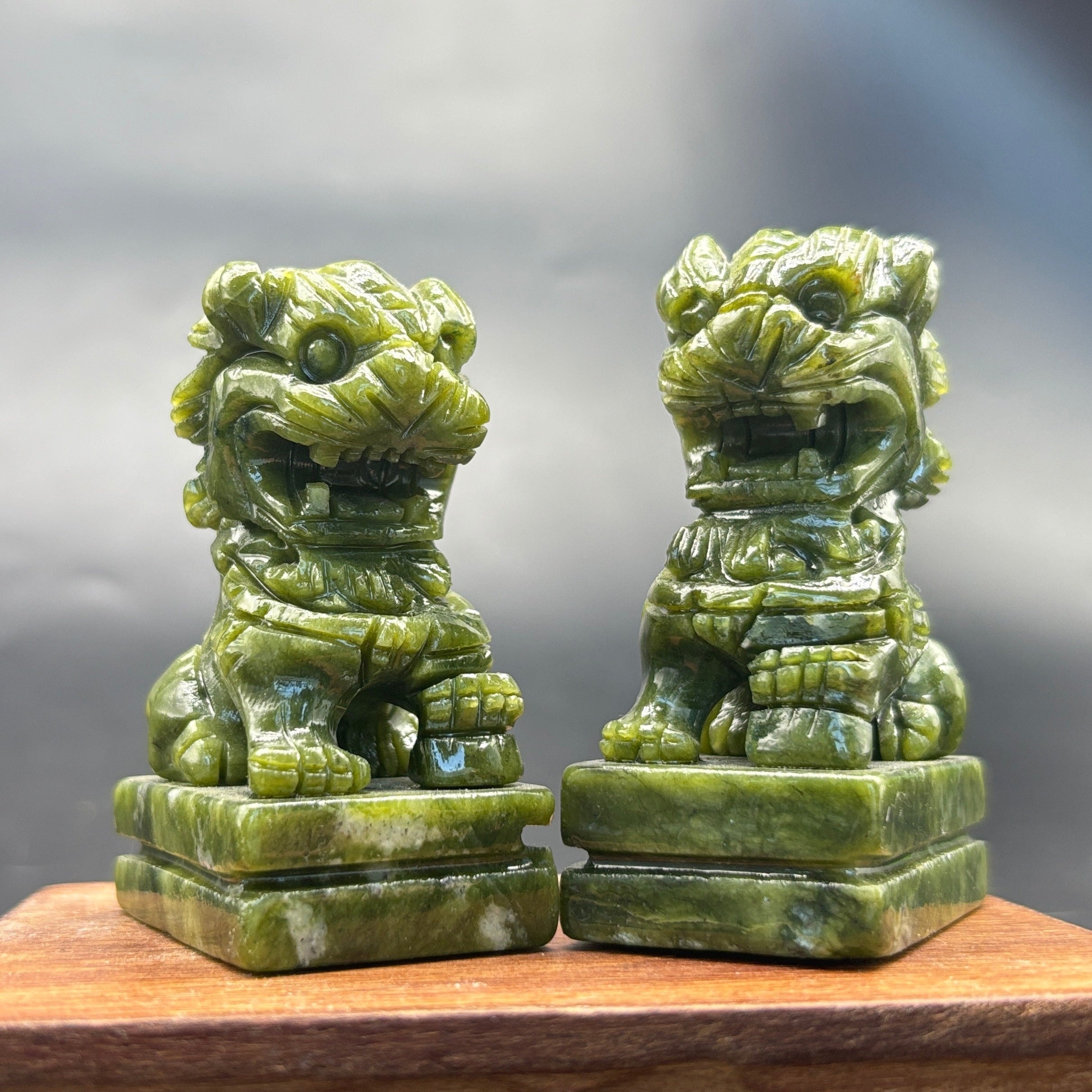 [Green Jade Pixiu] Natural Green Jade Pixiu Chinese Lion | Xiuyu Jade Feng Shui Ornament Carved