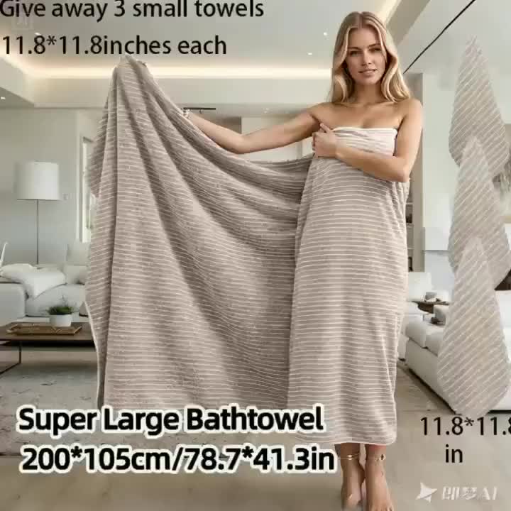 4pcs Oversized Bath Towel Set. Wraps Full Body with Star-Striped Large Bath Towel, Face Towel, Hand Towel, And Head Towel. 1 Oversized Soft Coral Fleece Bath Towel 78.74X41.34 Inches + 3 Square Towels 11.81X11.81 Inches. Soft