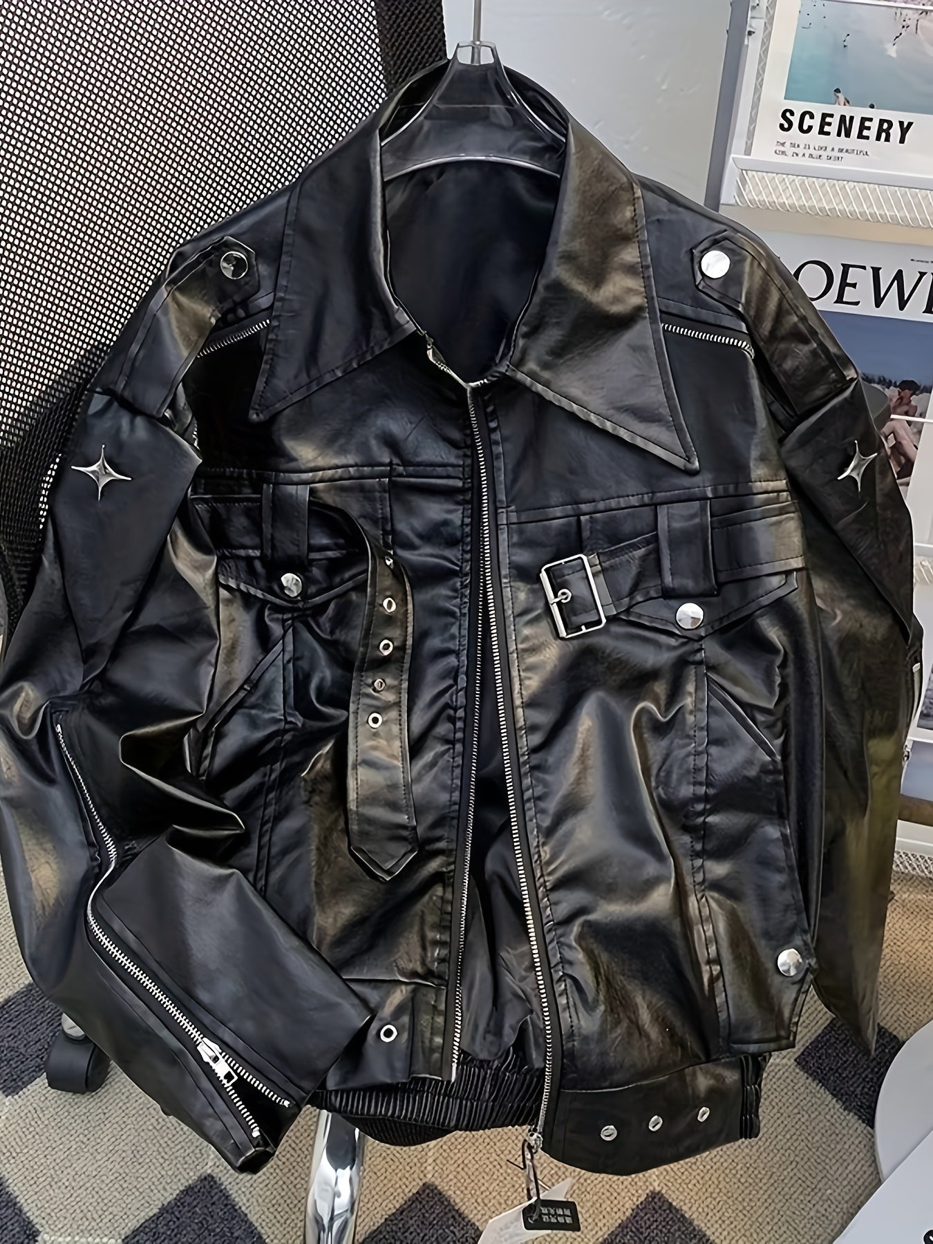 Áo Khoác Nam Mỹ Phong Cách Biker Trắng Đen Cao Cấp