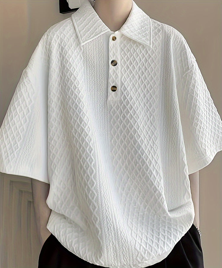 Áo Golf Nam Dáng Rộng, Họa Tiết Hình Học, Tay Ngắn