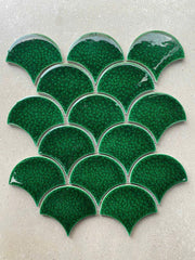 Dark Blue Crackle Glaze Fish Scale Mosaic Tile 9507