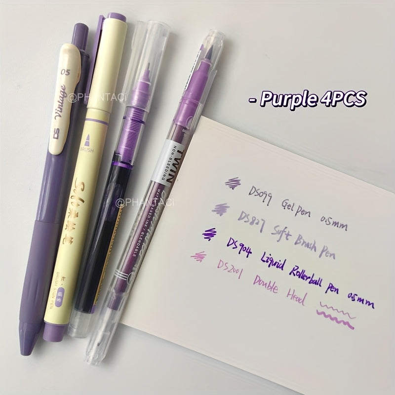 4 Color Calligraphy Brush Pens, Multi-Stroke, 0.5mm Thin Edge