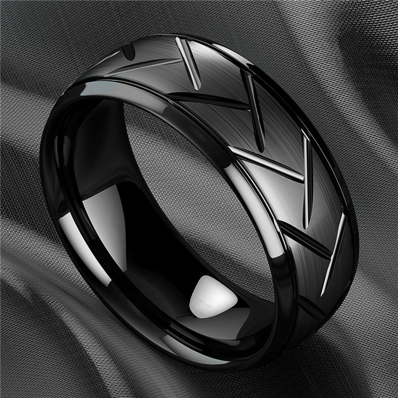 Nhẫn Nam Titan Đen 8MM Rãnh Dây Thép Thời Trang - Daisan Mart