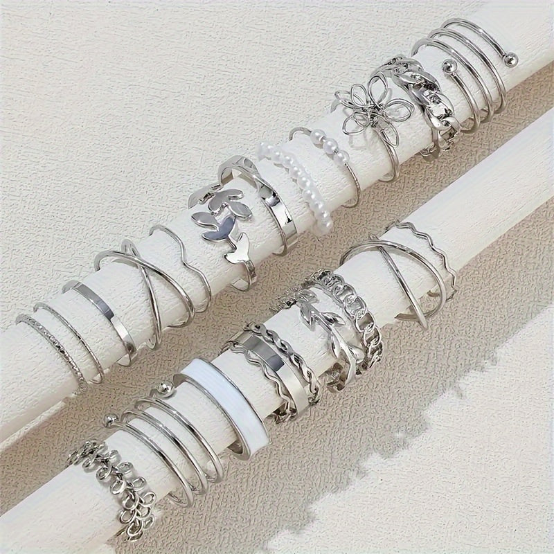 22-Piece Ring Set - Elegant &amp; Delicate Leaf Pattern