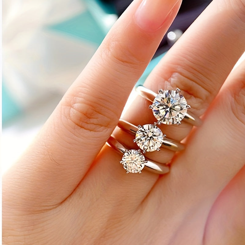 New Women'S One-Carat 925 Silver Moissanite Ring Plated with Tp950. - Daisan Mart