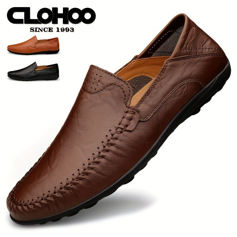 CLOHOO Men's Genuine Leather Loafers for Elegant Office