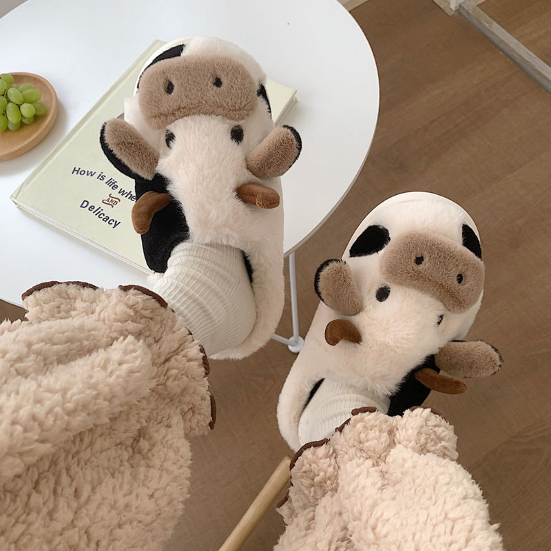 Cute Milk Cow Slippers - Warm &amp; Soft For Women