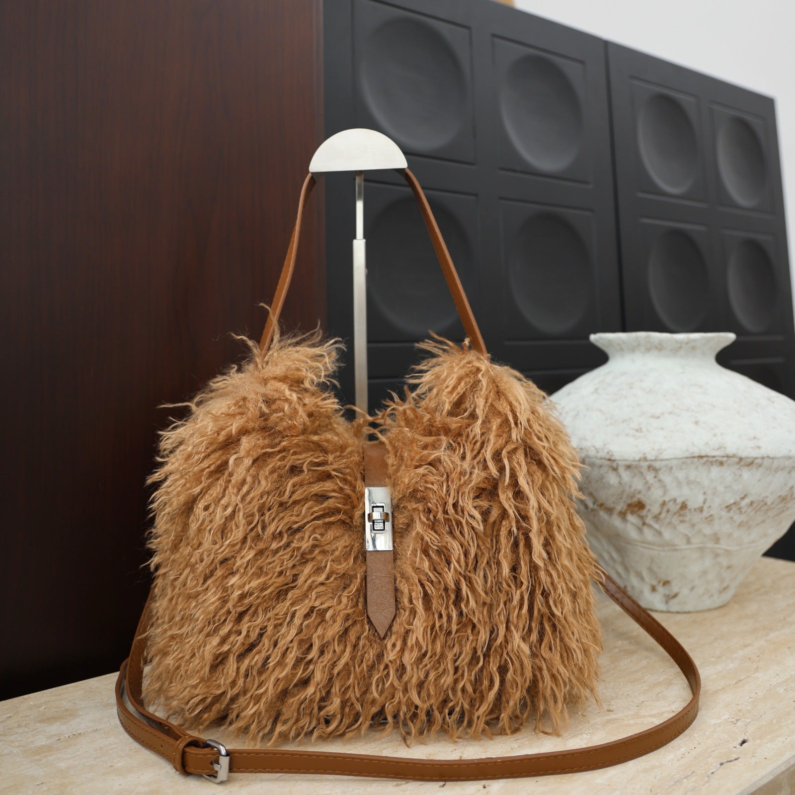 Women's Faux Wool Handbag - Soft &amp; Elegant Crossbody Bag