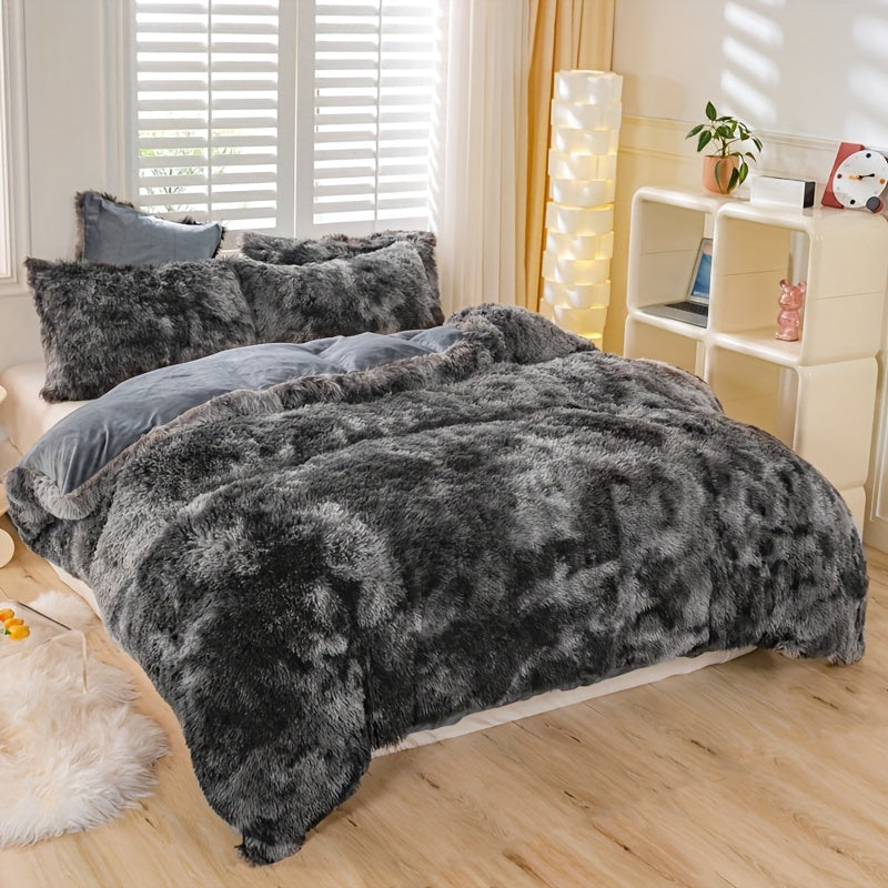 3pcs Y2K Tie Dye Plush Duvet Cover Set ( 1 Duvet Cover + 2 Pillowcase), Soft &amp; Warm Bedding Set