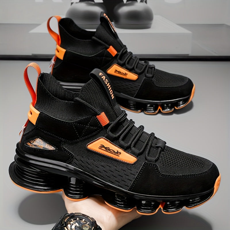 High-end Men's Running Shoes - Breathable Black Orange